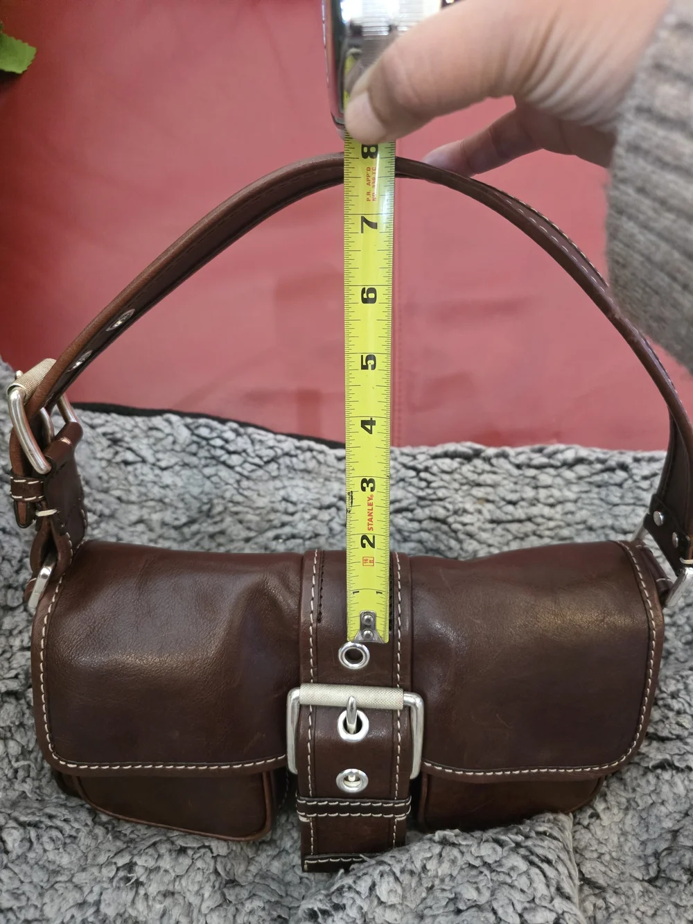 Classic Brown Leather Shoulder Bag with Buckle Detail